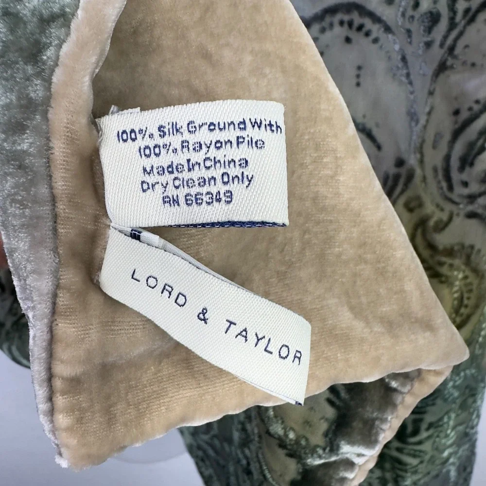 Lord & Taylor Scarf Womens OS‎ Green Gold Silk Paisley Burnout Velvet Luxury